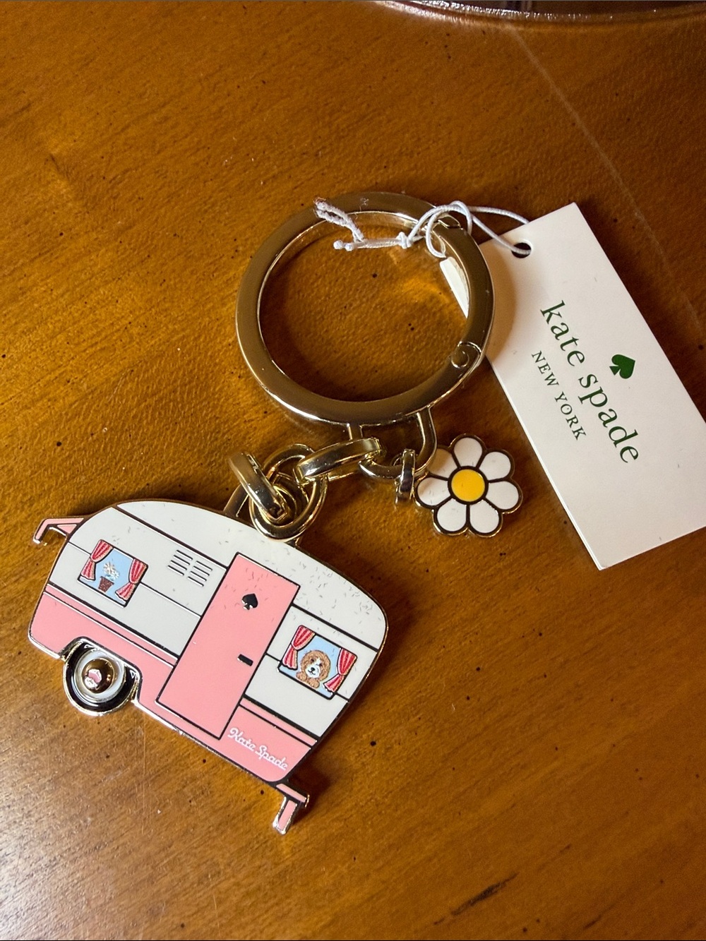 kate spade Pink & White Camper Keychain with Daisy Charm